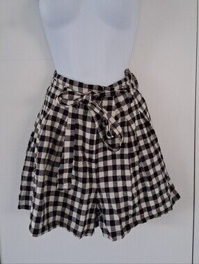 Zara/ Black & White Gingham Tie-Waist Shorts/ Linen Blend/ Size US M